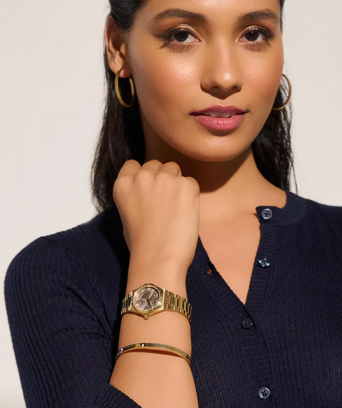 Olivia Burton Sports Luxe Watches Women 28mm Mini Hexa Mushroom and Gold Bracelet Watch