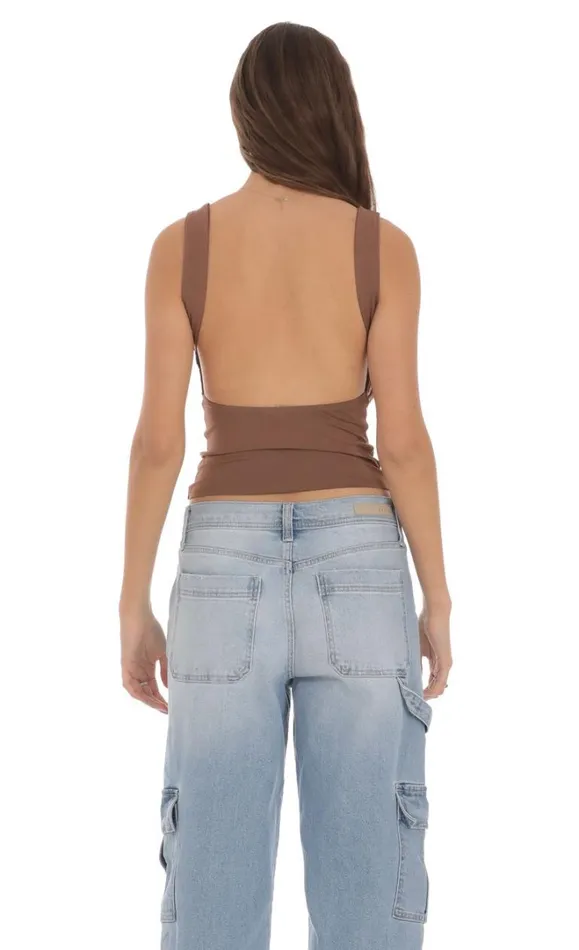 Open Back Tank Top Brown Women LUCY IN THE SKY Tops Open Back Tank Top Brown Women LUCY IN THE SKY Tops