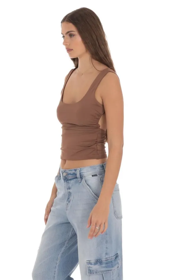 Open Back Tank Top Brown Women LUCY IN THE SKY Tops Open Back Tank Top Brown Women LUCY IN THE SKY Tops