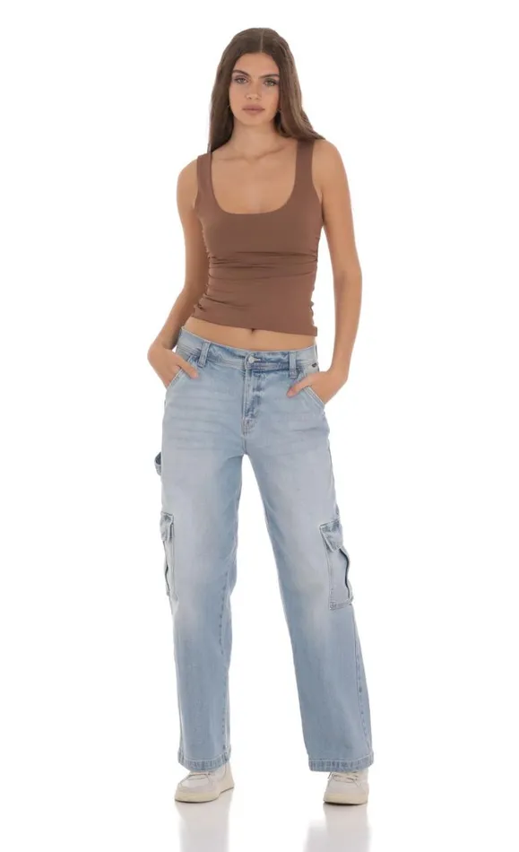 Open Back Tank Top Brown Women LUCY IN THE SKY Tops Open Back Tank Top Brown Women LUCY IN THE SKY Tops