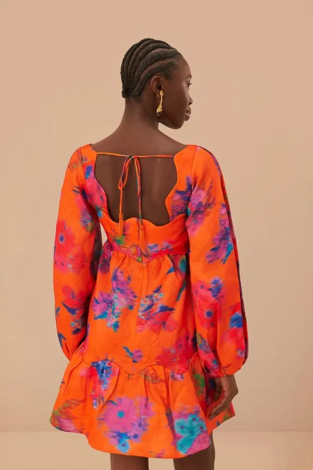 Orange Bouquet Ikat Brocade Mini Dress Women FARM Rio Mini Dresses