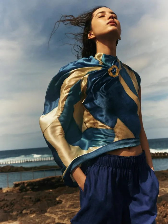 Pastel Abstract Oversized Silk Scarf Blue Women Jigsaw Ponchos and Scarves