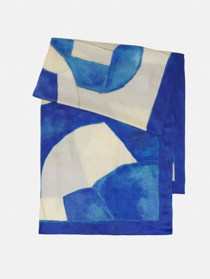 Pastel Abstract Oversized Silk Scarf Blue Women Jigsaw Ponchos and Scarves