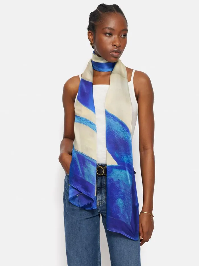 Pastel Abstract Oversized Silk Scarf Blue Women Jigsaw Ponchos and Scarves