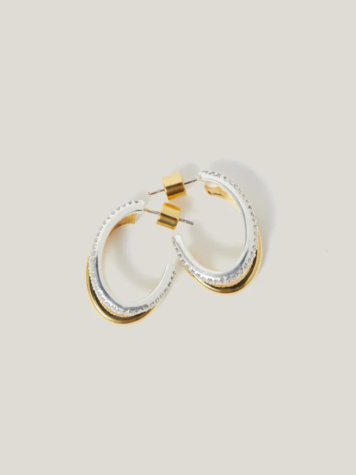 Pave Double Hoop Earring Gold Women Jigsaw Party