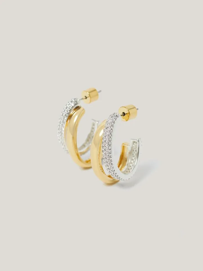 Pave Double Hoop Earring Gold Women Jigsaw Party