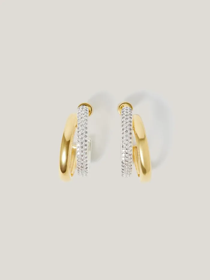 Pave Double Hoop Earring Gold Women Jigsaw Party