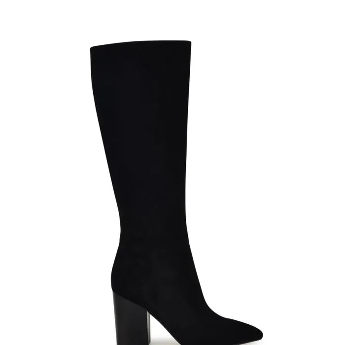 Peachey Heeled Boots Black Suede Women Nine West Boots and Booties