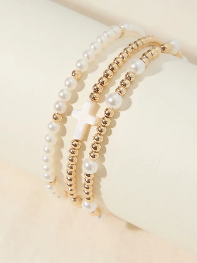 Pearl Cross Stretch Bracelet Set Ivorygold Women Altar039d State Bracelets