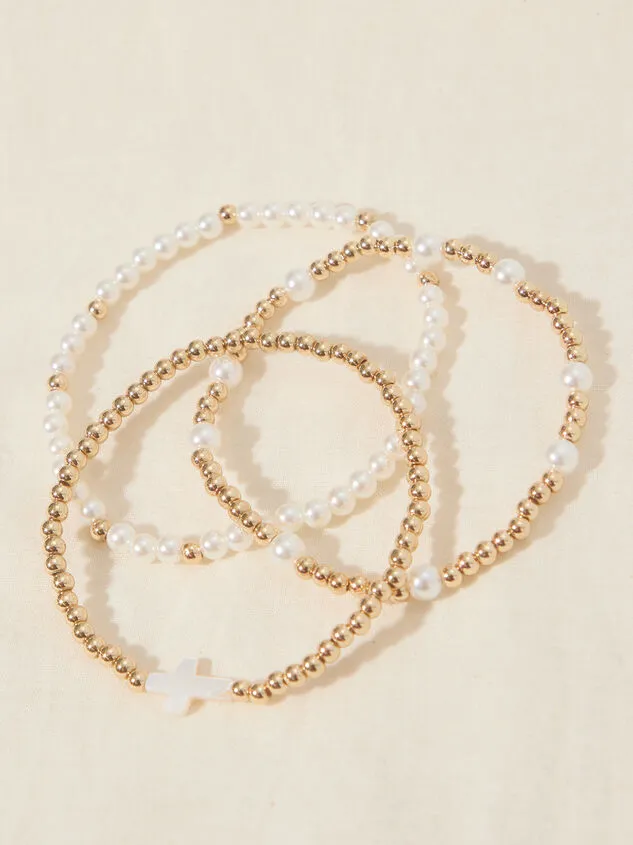 Pearl Cross Stretch Bracelet Set Ivorygold Women Altar039d State Bracelets Pearl Cross Stretch Bracelet Set Ivorygold Women Altar039d State Bracelets