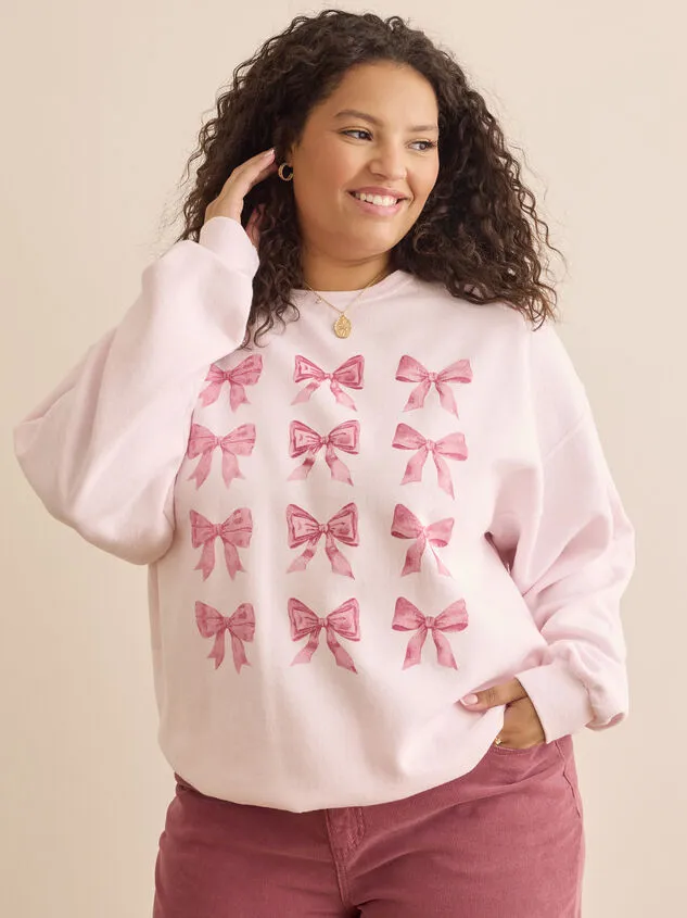Pink Bow Graphic Sweatshirt Pink Women Altar039d State Tops