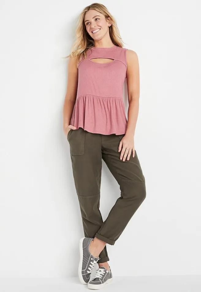 Pink Cut Out Neck Peplum Tank Top Women Maurices Tops