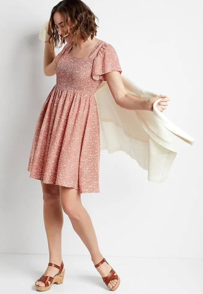 Pink Floral Smocked Top Babydoll Mini Dress Women Maurices Dresses and Jumpsuits