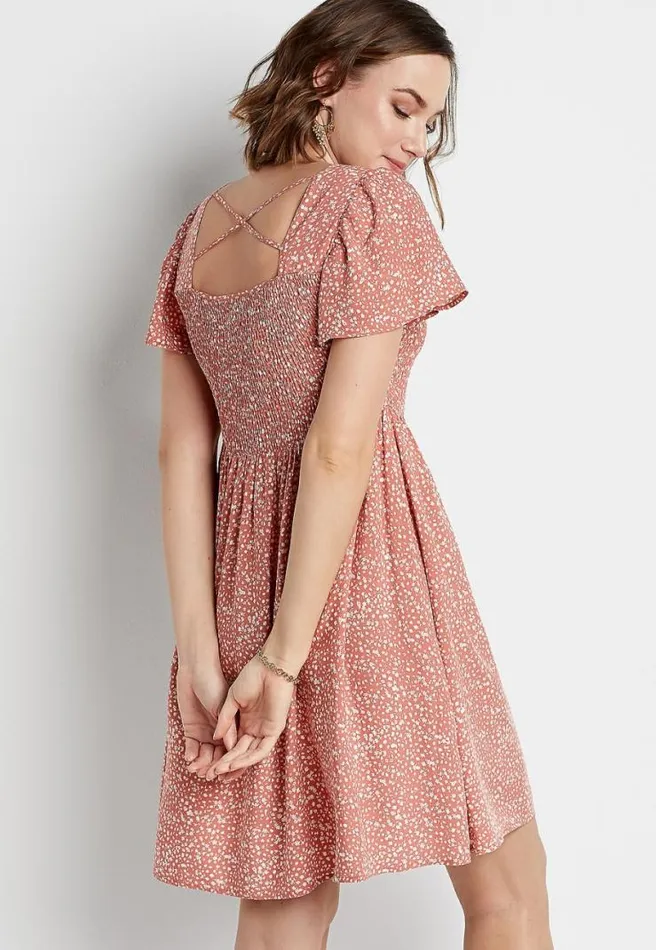 Pink Floral Smocked Top Babydoll Mini Dress Women Maurices Dresses and Jumpsuits