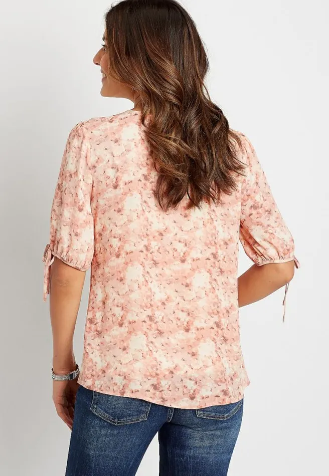 Pink Floral Tie Sleeve Blouse Women Maurices Tops