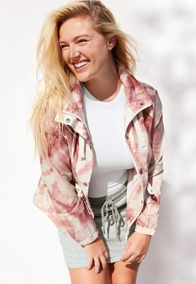 Pink Tie Dye Cinch Waist Windbreaker Women Maurices Tops