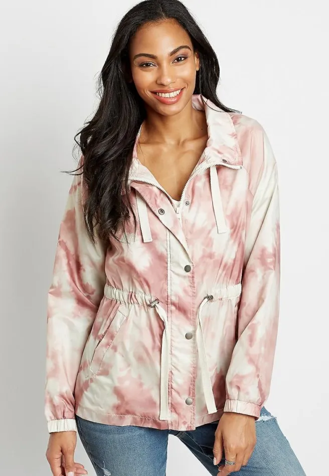 Pink Tie Dye Cinch Waist Windbreaker Women Maurices Tops