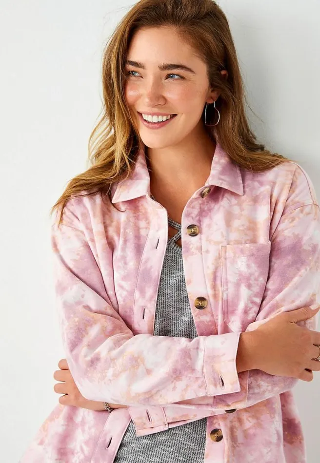 Pink Tie Dye Oversized Shacket Women Maurices Tops