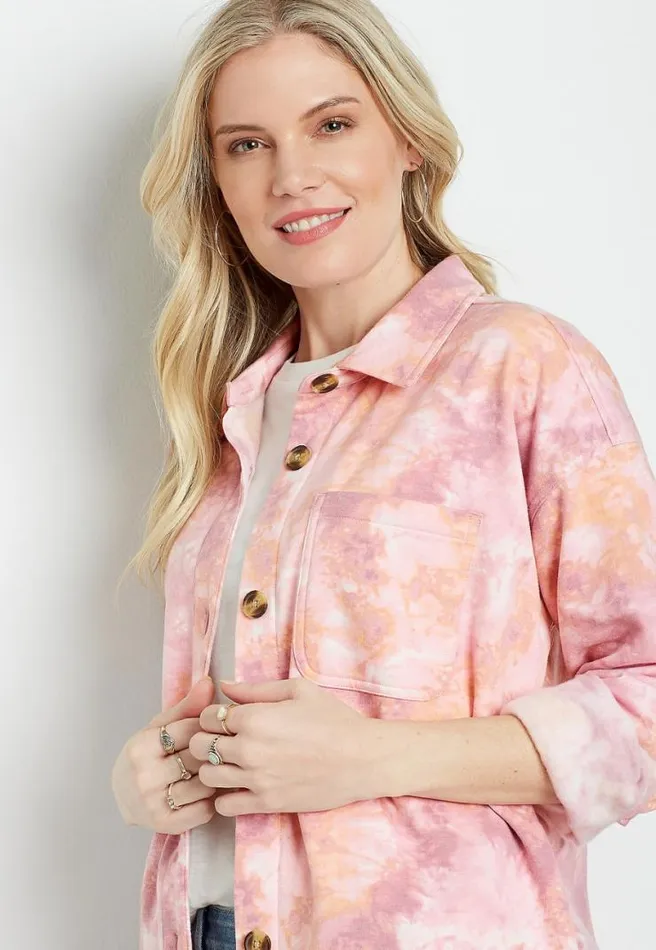 Pink Tie Dye Oversized Shacket Women Maurices Tops