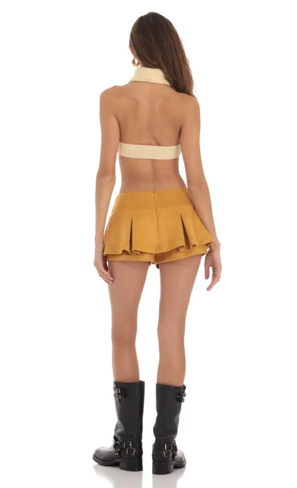 Pleated Mini Skort Mustard Women LUCY IN THE SKY Skirts Pleated Mini Skort Mustard Women LUCY IN THE SKY Skirts