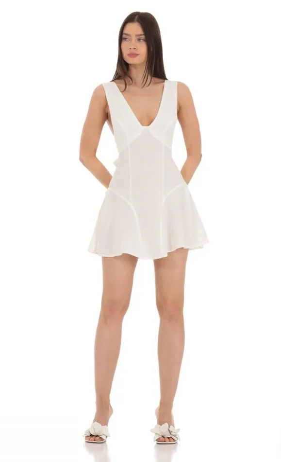 Plunge VNeck Dress White Women LUCY IN THE SKY Mini Dresses Plunge VNeck Dress White Women LUCY IN THE SKY Mini Dresses