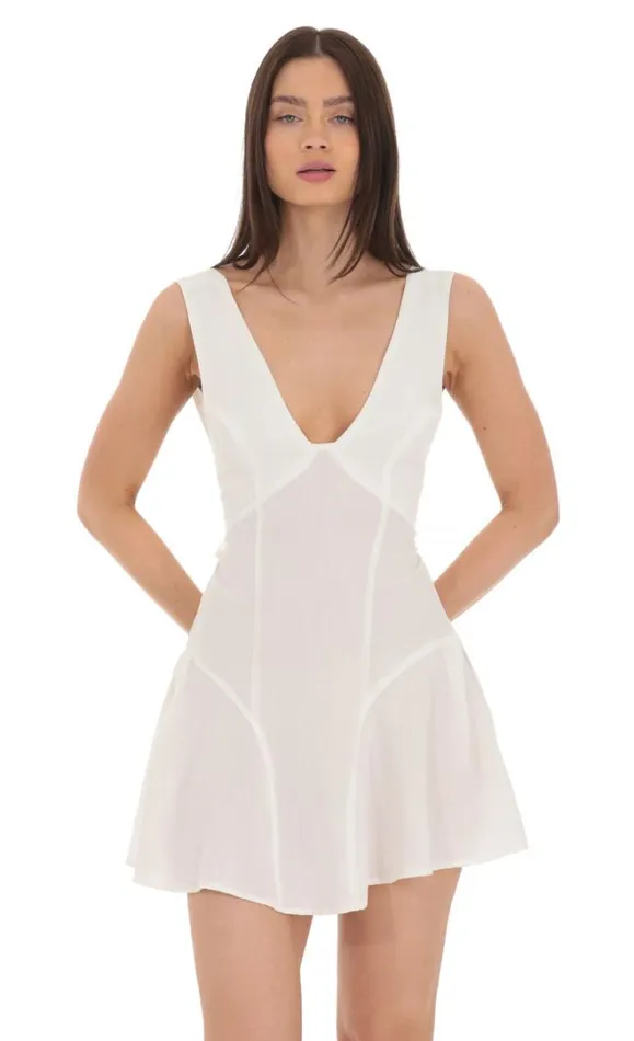 Plunge VNeck Dress White Women LUCY IN THE SKY Mini Dresses Plunge VNeck Dress White Women LUCY IN THE SKY Mini Dresses