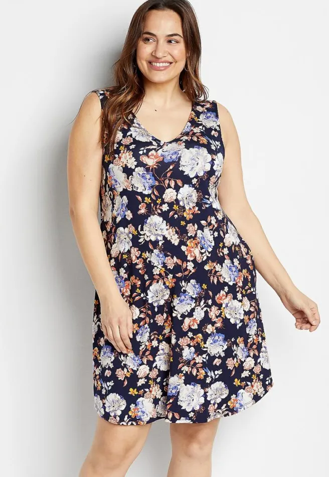 Plus Size 247 Blue Floral Shift Dress Women Maurices Plus Dresses and Jumpsuits