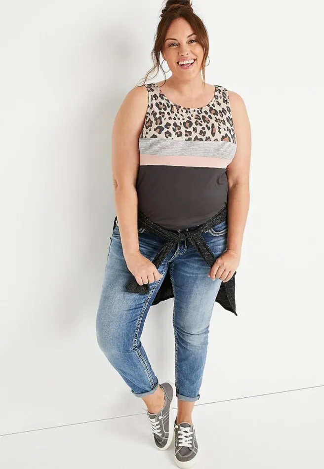 Plus Size 247 Gray Leopard Striped Tank Top Women Maurices Plus Tops
