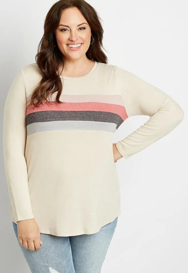 Plus Size 247 Pieced Stripe Cozy Baseball Tee Women Maurices Plus Tops