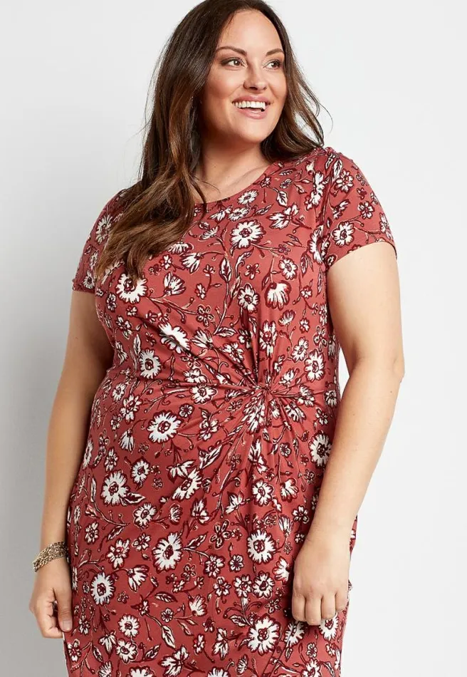 Plus Size 247 Pink Floral Knot Front Maxi Dress Women Maurices Plus Dresses and Jumpsuits