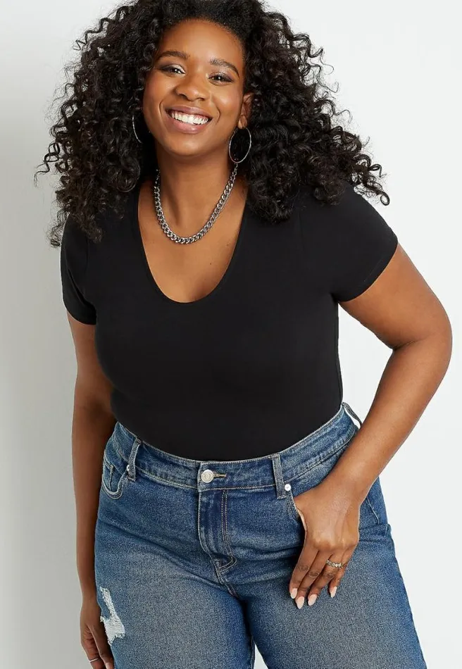 Plus Size 247 Solid Basic Bodysuit Women Maurices Plus Tops