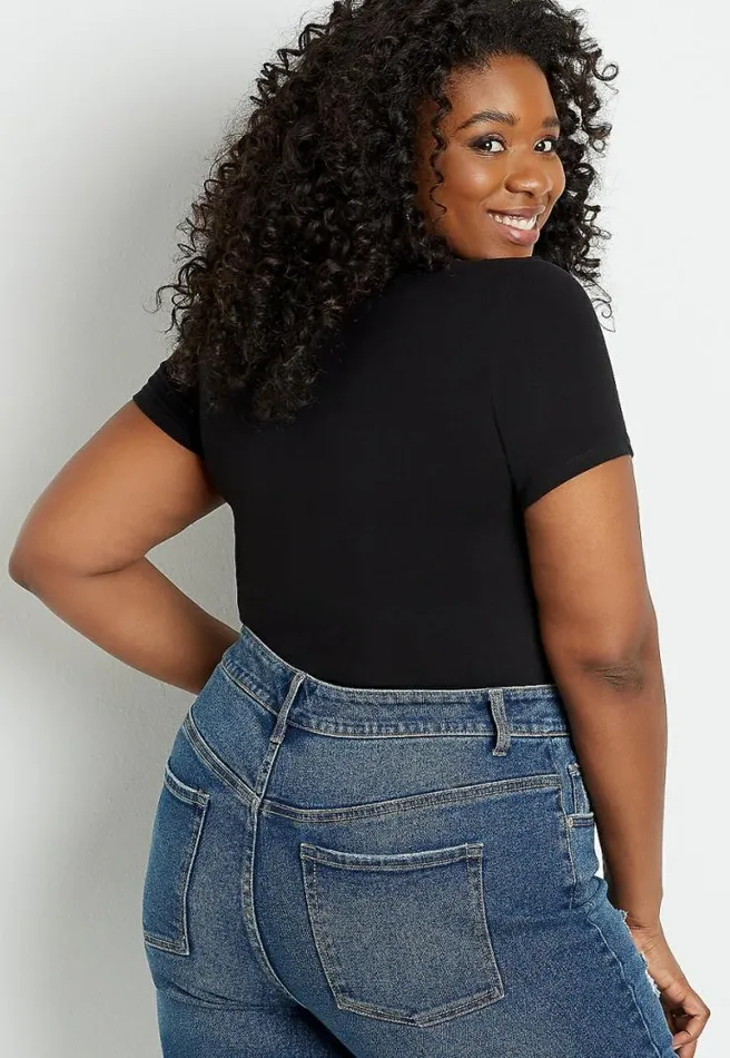 Plus Size 247 Solid Basic Bodysuit Women Maurices Plus Tops