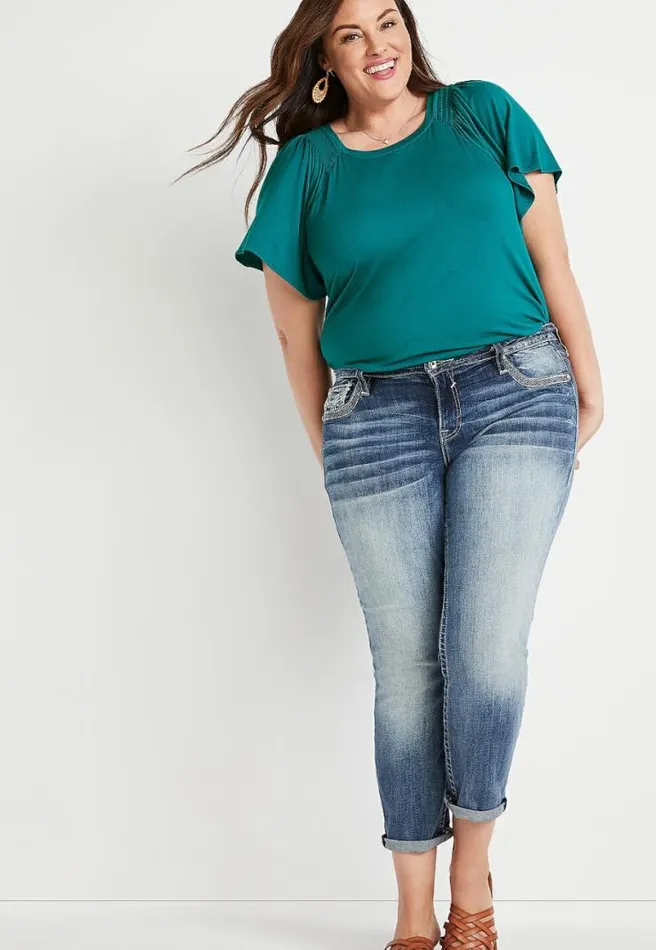 Plus Size 247 Solid Smocked Flutter Sleeve Top Women Maurices Plus Tops