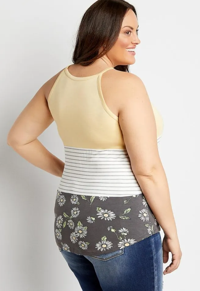 Plus Size 247 Yellow Floral Stripe High Neck Tank Top Women Maurices Plus Tops