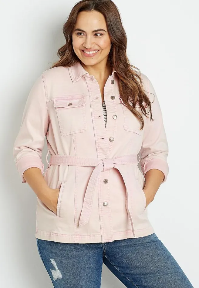 Plus Size Belted Denim Trench Jacket Women Maurices Plus Tops