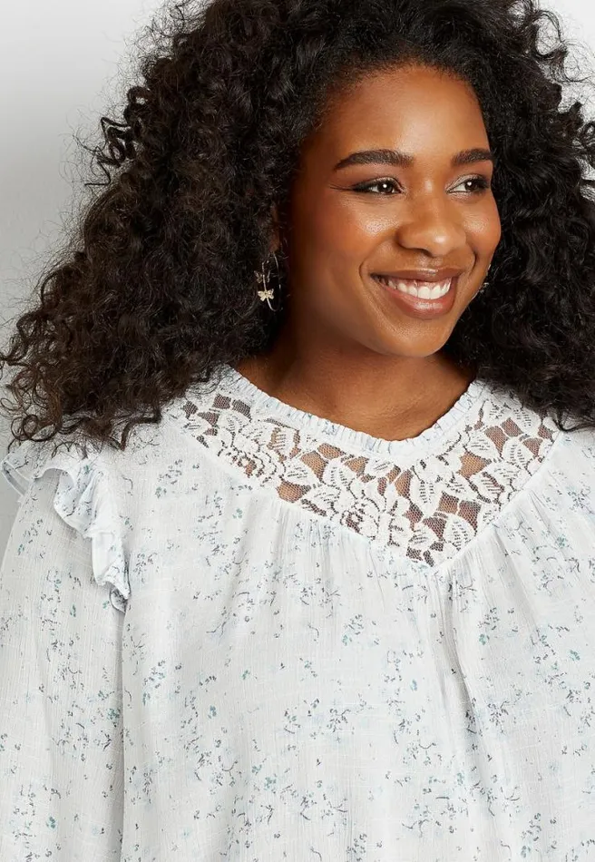 Plus Size Blue Floral Lace 34 Sleeve Swing Top Women Maurices Plus Tops