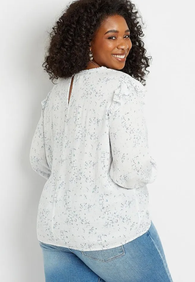 Plus Size Blue Floral Lace 34 Sleeve Swing Top Women Maurices Plus Tops