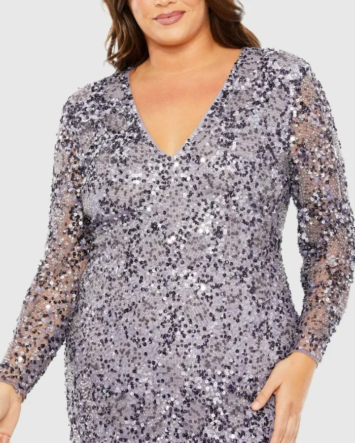 Plus Size Dresses V Neck Embellished Long Sleeve Dress Vintage Lilac 8211 Mac Duggal Women Plus Size Dresses V Neck Embellished Long Sleeve Dress Vintage Lilac 8211 Mac Duggal Women