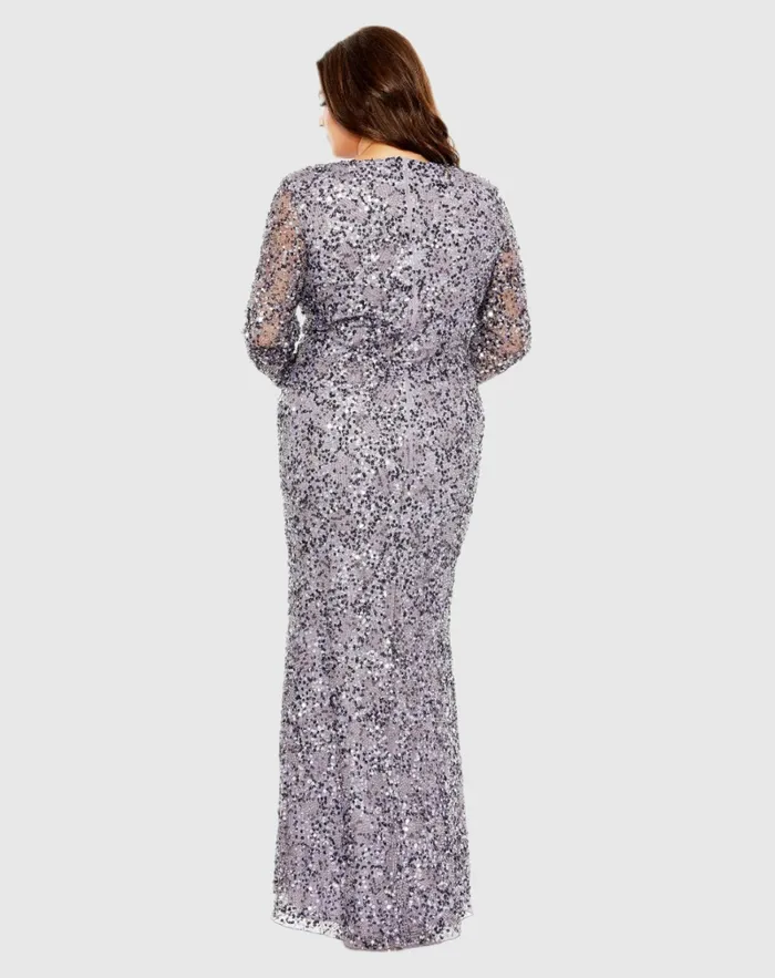 Plus Size Dresses V Neck Embellished Long Sleeve Dress Vintage Lilac 8211 Mac Duggal Women Plus Size Dresses V Neck Embellished Long Sleeve Dress Vintage Lilac 8211 Mac Duggal Women