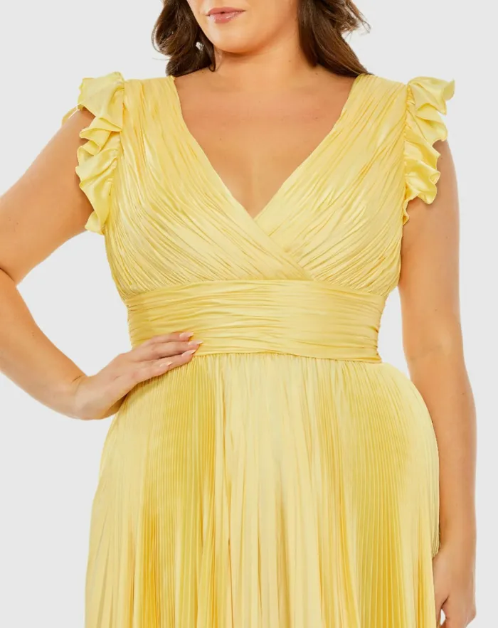 Plus Size Dresses Women Mac Duggal Flutter Sleeve Pleated VNeck Dress Coral Plus Size Dresses Women Mac Duggal Flutter Sleeve Pleated VNeck Dress Coral