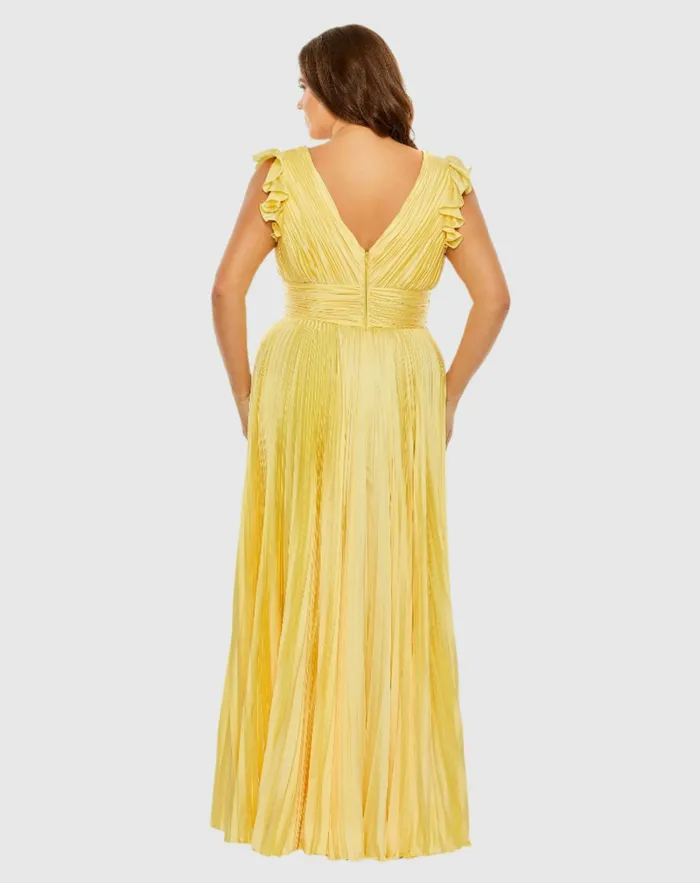 Plus Size Dresses Women Mac Duggal Flutter Sleeve Pleated VNeck Dress Coral Plus Size Dresses Women Mac Duggal Flutter Sleeve Pleated VNeck Dress Coral