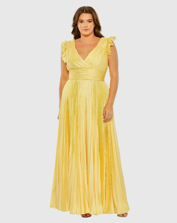 Plus Size Dresses Women Mac Duggal Flutter Sleeve Pleated VNeck Dress Coral Plus Size Dresses Women Mac Duggal Flutter Sleeve Pleated VNeck Dress Coral