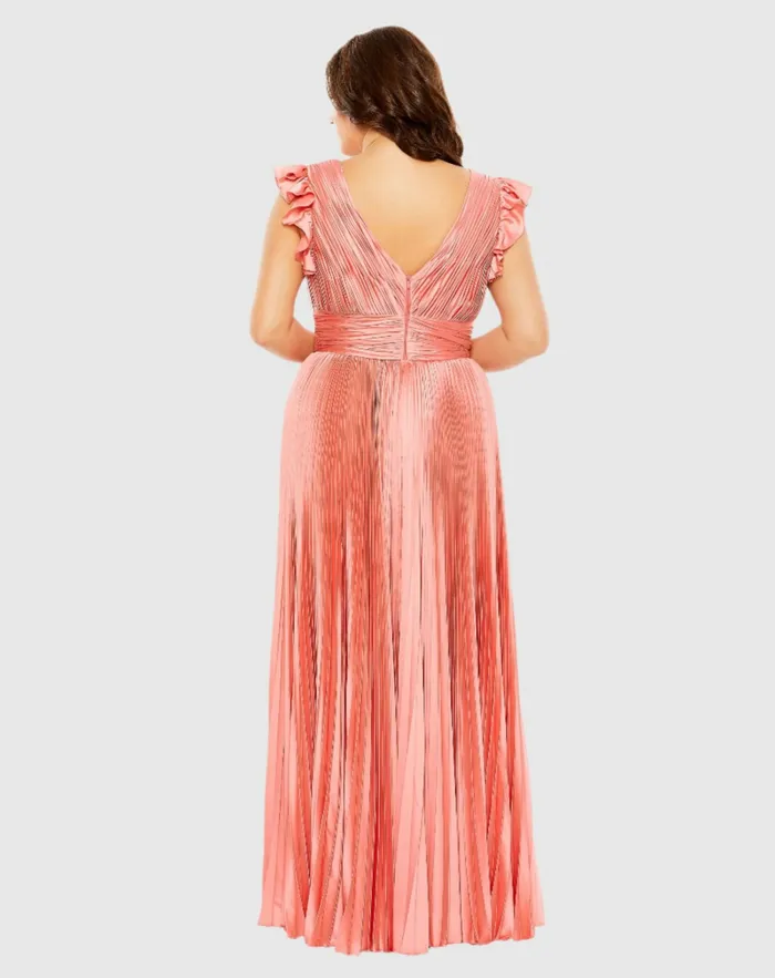 Plus Size Dresses Women Mac Duggal Flutter Sleeve Pleated VNeck Dress Coral Plus Size Dresses Women Mac Duggal Flutter Sleeve Pleated VNeck Dress Coral