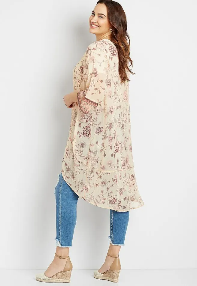 Plus Size Light Pink Floral Bell Sleeve Kimono Women Maurices Plus Tops
