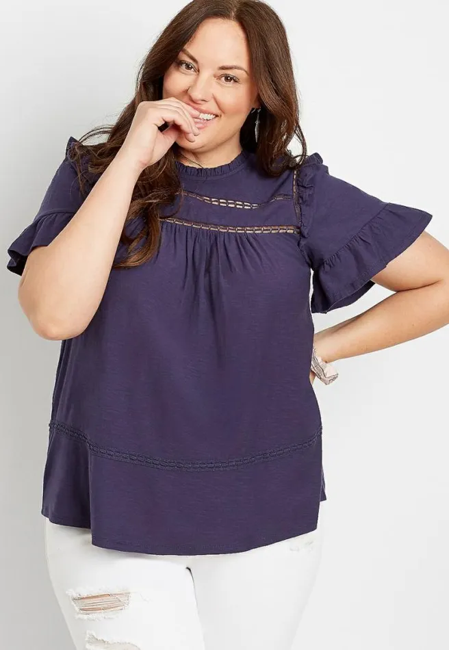 Plus Size Navy Crochet Ruffle Sleeve Top Women Maurices Plus Tops