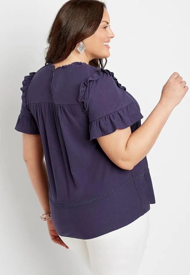 Plus Size Navy Crochet Ruffle Sleeve Top Women Maurices Plus Tops
