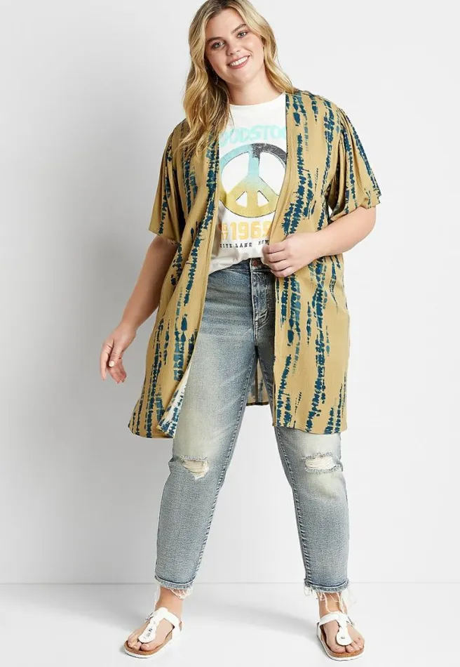 Plus Size Olive Tie Dye Flutter Sleeve Kimono Women Maurices Plus Tops