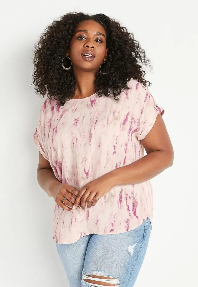 Plus Size Pink Tie Dye Zipper Back Blouse Women Maurices Plus Tops