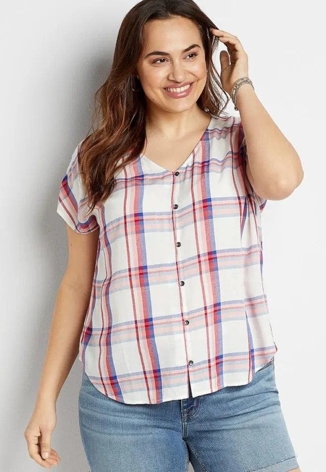 Plus Size Plaid Button Front Blouse Women Maurices Plus Tops