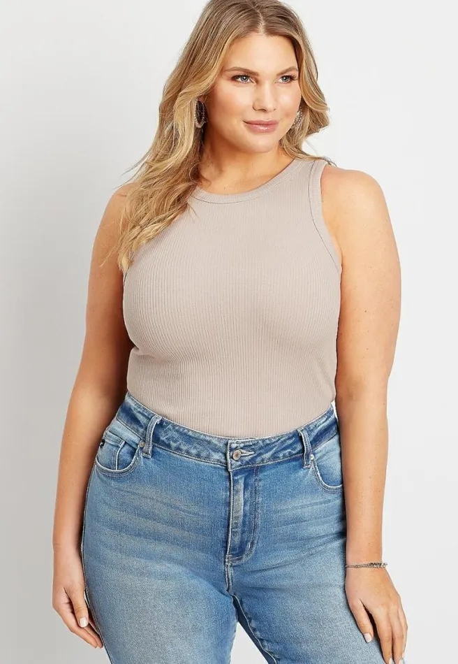Plus Size Solid HighNeck Ribbed Tank Top Women Maurices Plus Tops